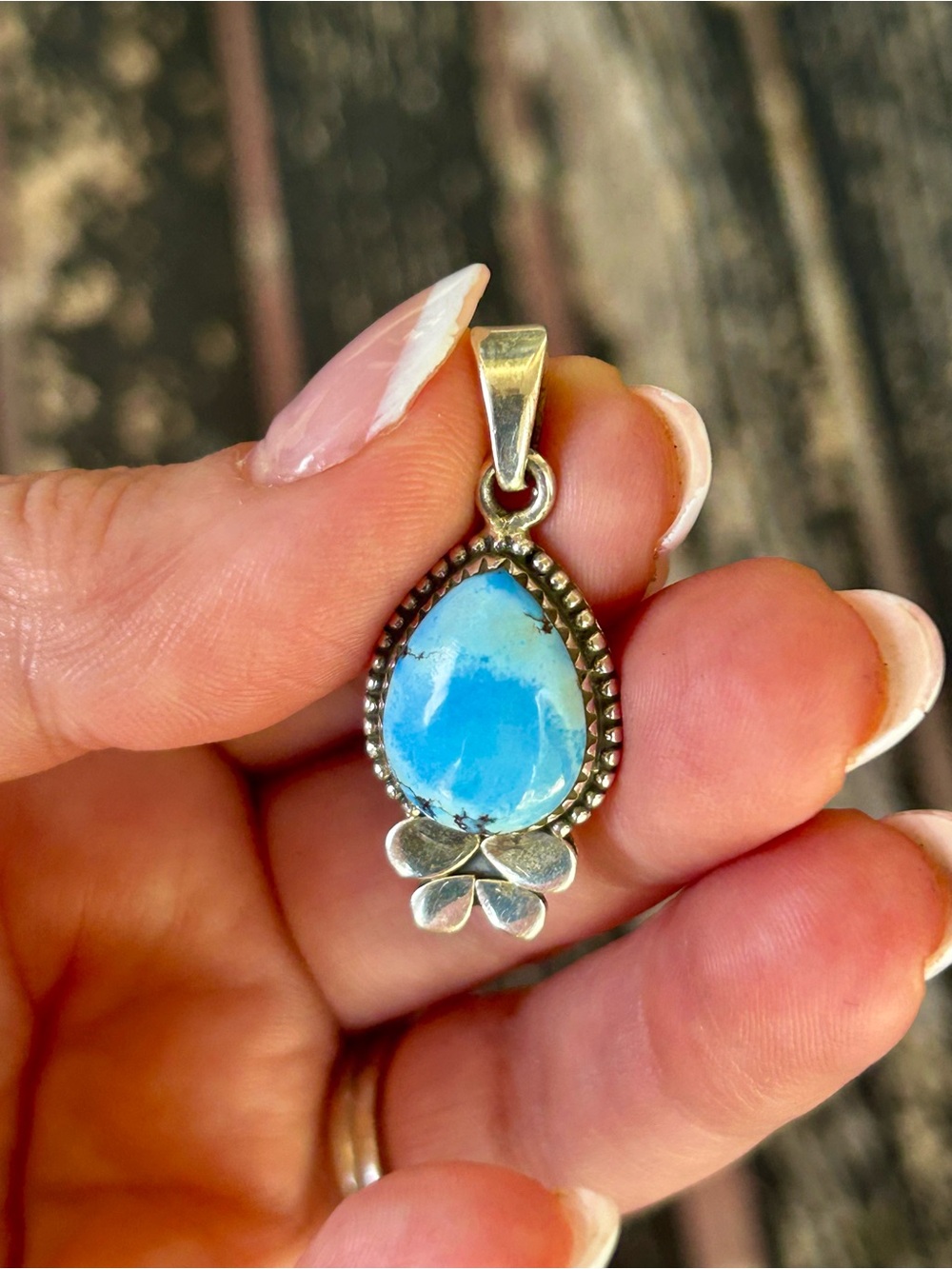 Sterling Silver Blue Turquoise Teardrop Pendant Necklace - Unbranded